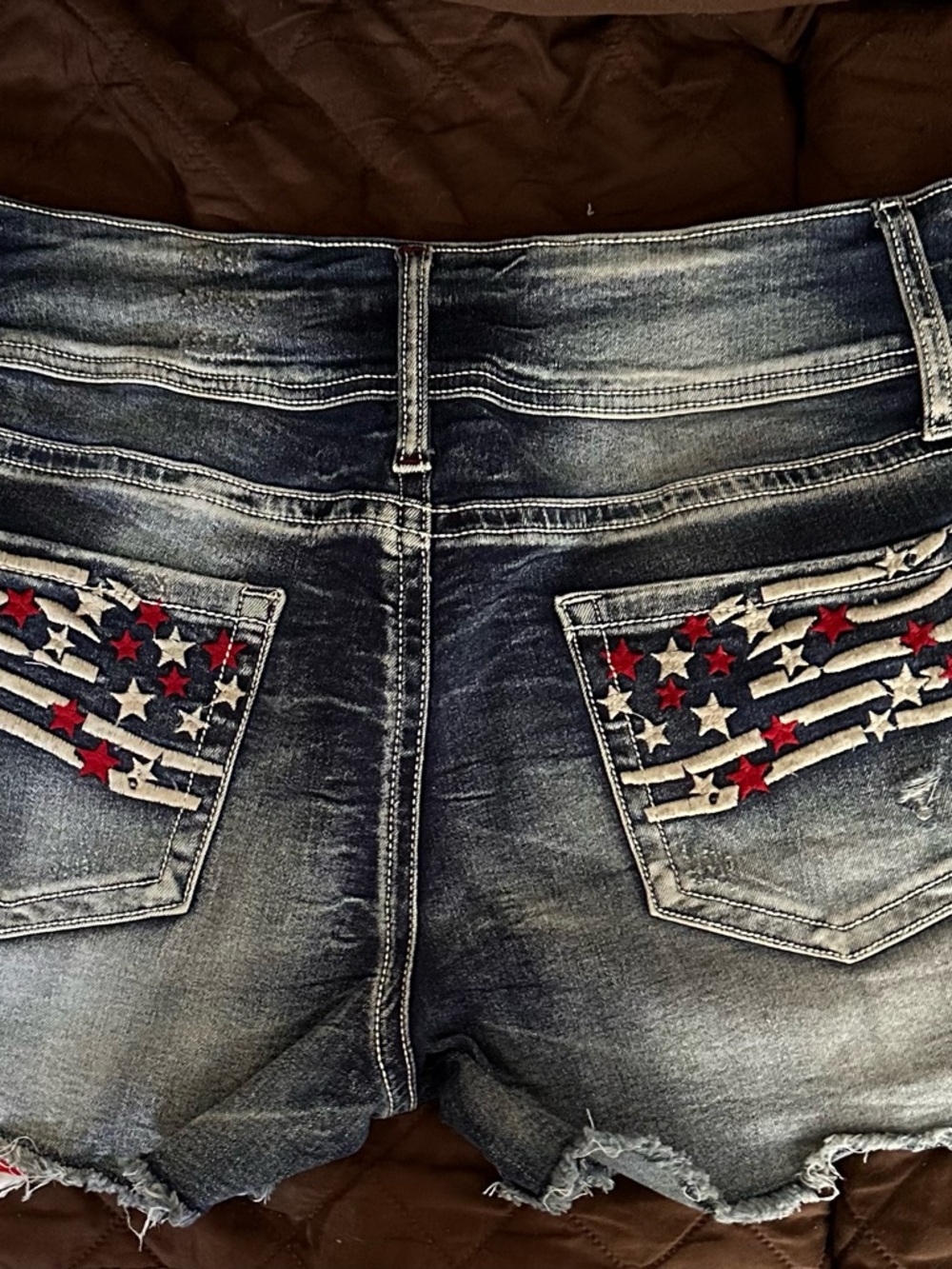Flamingals American Flag Distressed Denim Shorts - Dark Blue - Picture 2 of 4